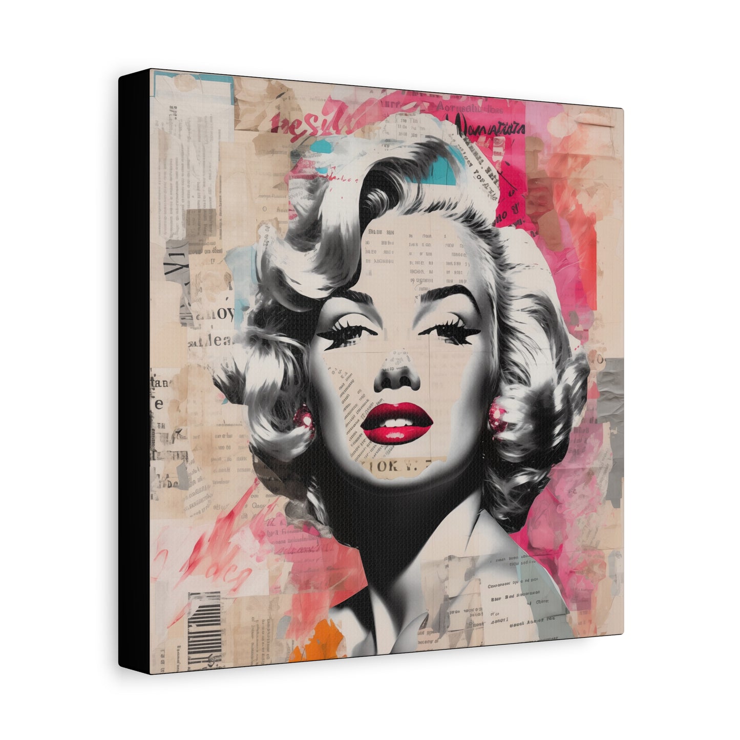 Canvas Wall Art, Gallery Wrapped Pop Art, Celebrity Wall Art – Marilyn Monroe - Newsprint