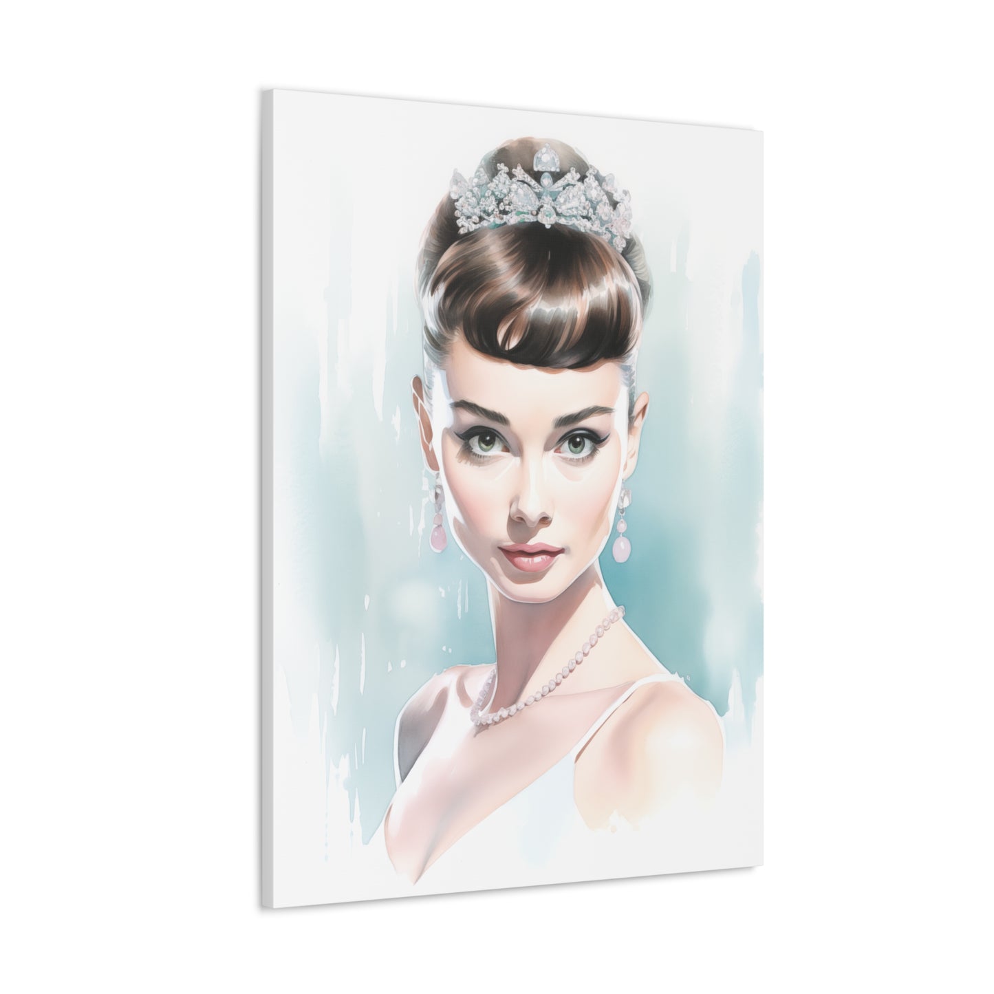 Canvas Wall Art, Gallery Wrapped Pop Art, Celebrity Wall Art – Audrey Hepburn - Robin Egg Blue
