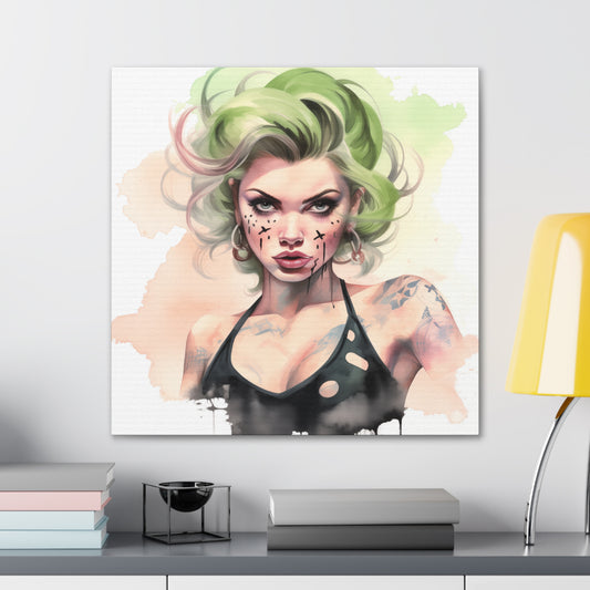 Gallery Wrapped Canvas, Edgy Tattooed Beauty, Urban Pop Art Canvas – Ivy