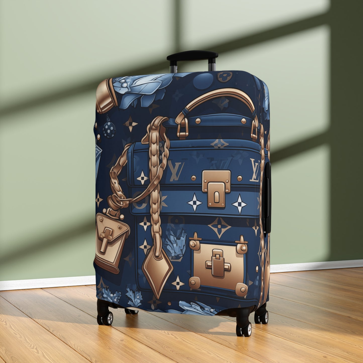 Designer Inspired Luggage Cover - LV Blue and Gold
