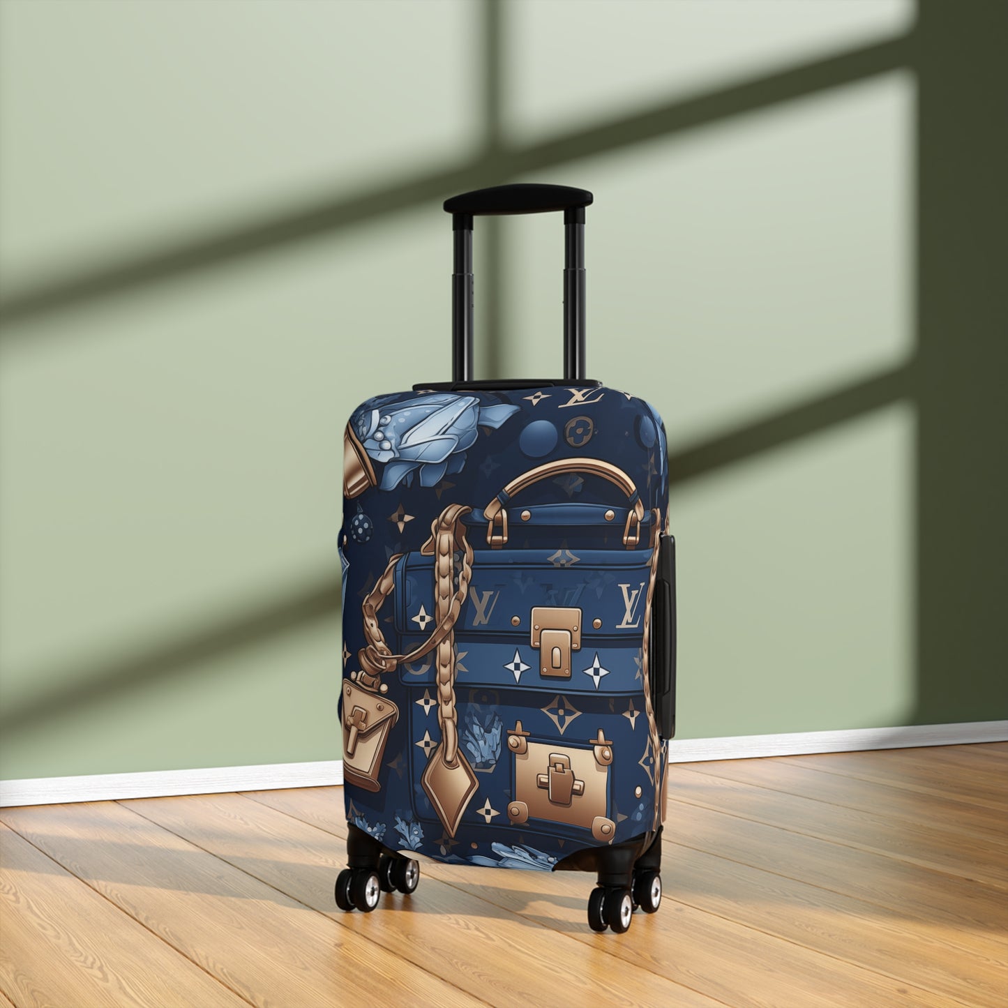 Designer Inspired Luggage Cover - LV Blue and Gold