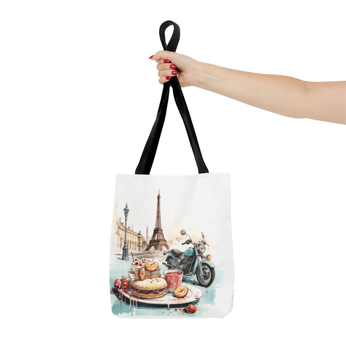 Canvas Tote Bag, Basic Square Tote - Vintage Motorcycle and Pastries in Paris