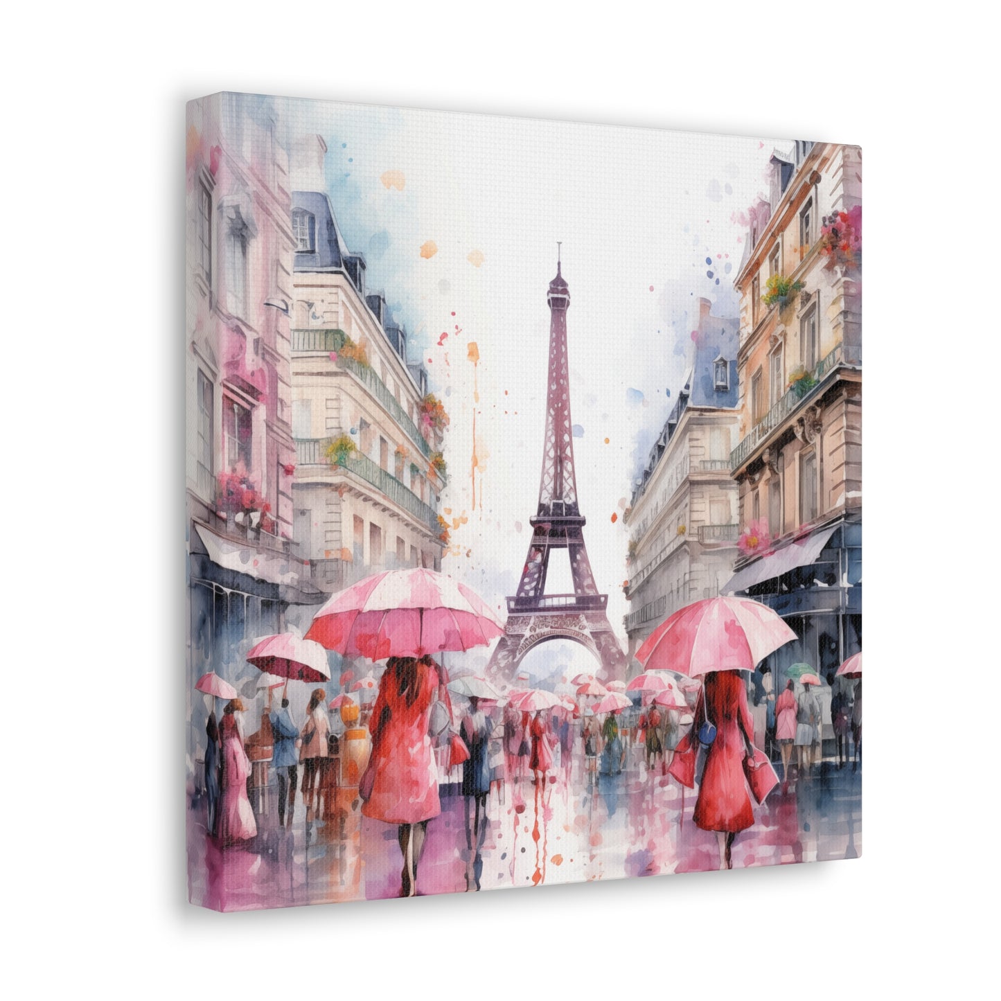 Eiffel Tower Wall Art, Paris France, Canvas Gallery Wrap - Pink Umbrellas