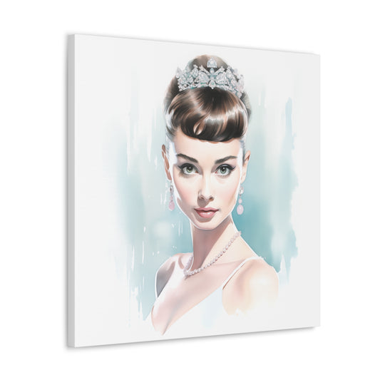 Canvas Wall Art, Gallery Wrapped Pop Art, Celebrity Wall Art – Audrey Hepburn - Robin Egg Blue