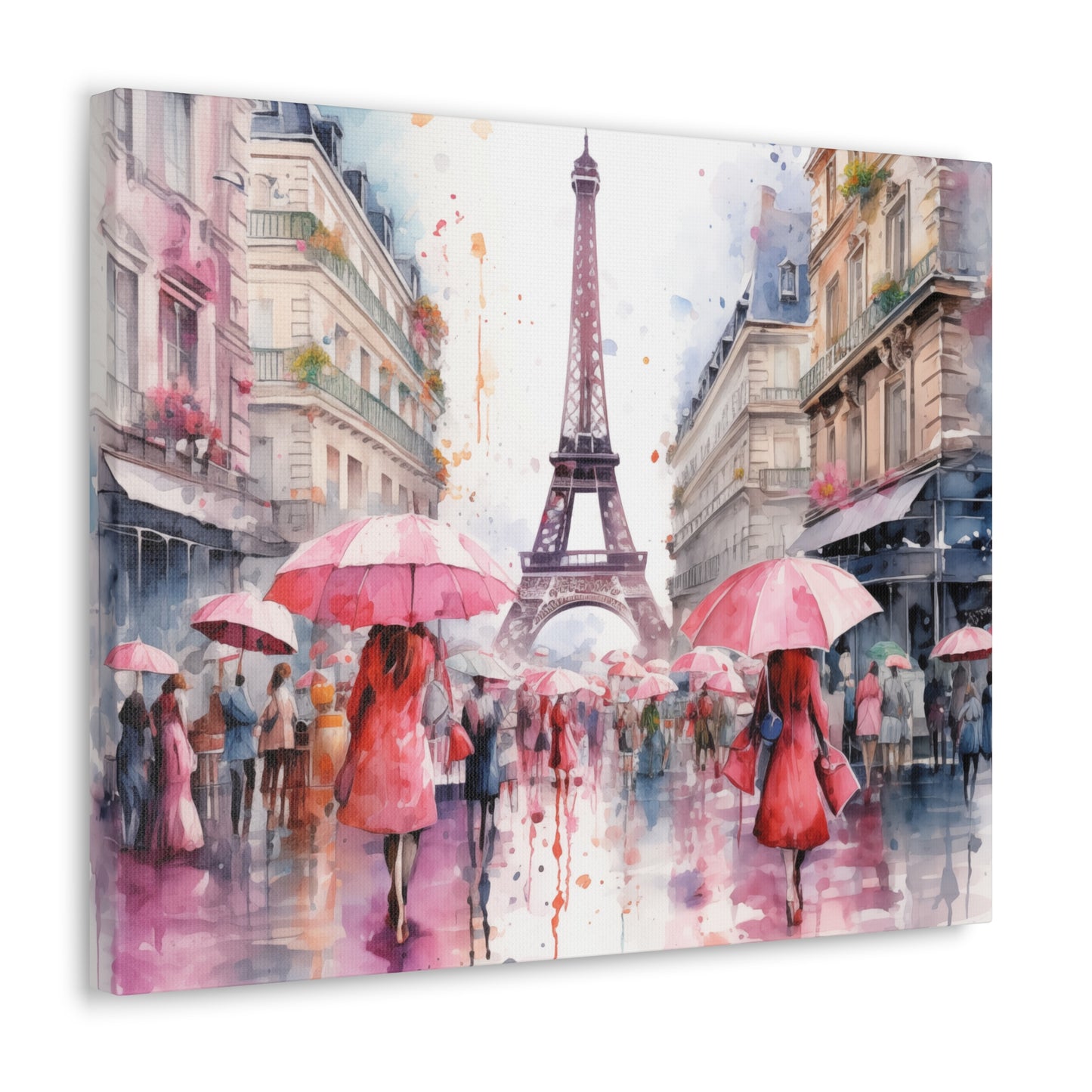Eiffel Tower Wall Art, Paris France, Canvas Gallery Wrap - Pink Umbrellas