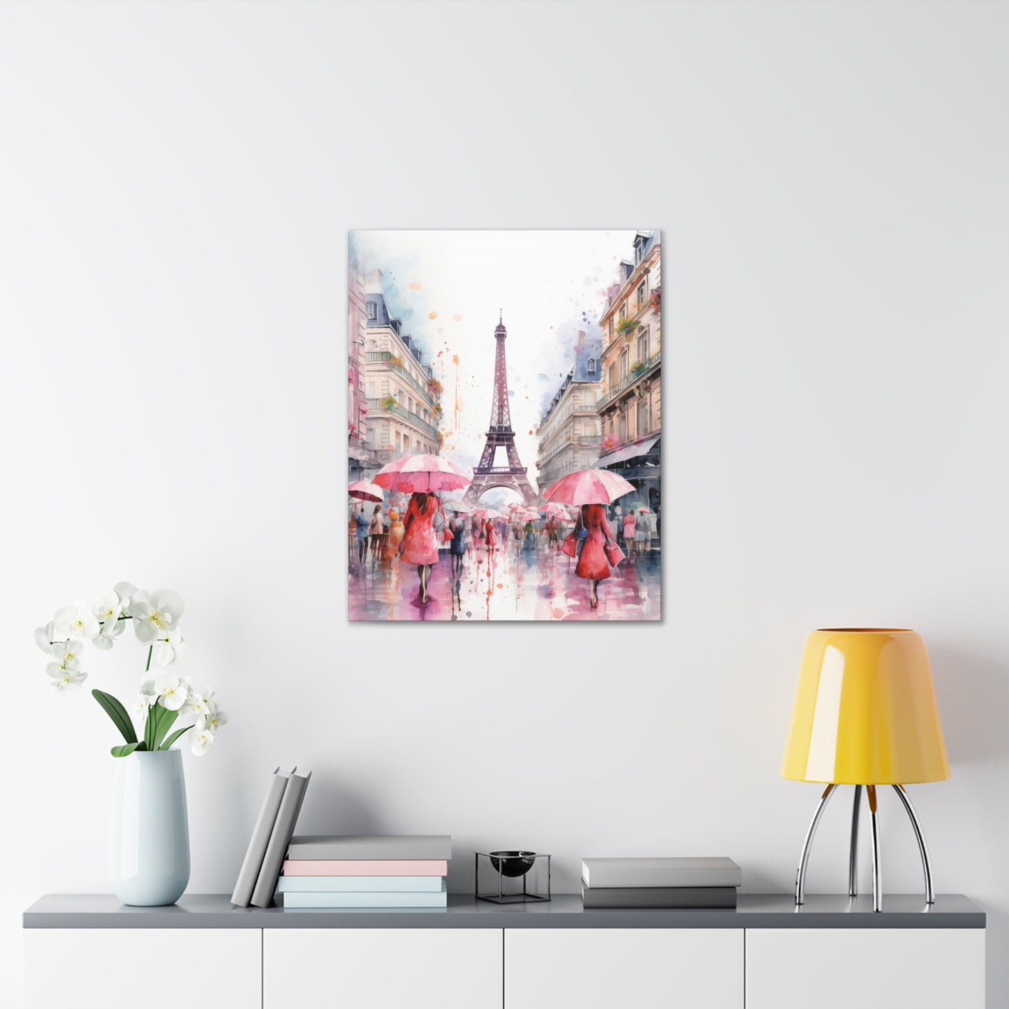 Eiffel Tower Wall Art, Paris France, Canvas Gallery Wrap - Pink Umbrellas