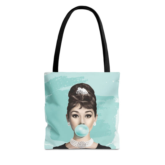 Audrey Hepburn Canvas Tote Bag, Basic Square Tote - Breakfast at Tiffany Inspired, Paris Blue Audrey Hepburn Bubblegum Tote