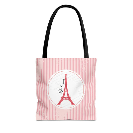 Ja taime Paris Tote Bag, Utility Tote - Eiffel Tower Tote - Fashion Tote - Pink Stripe