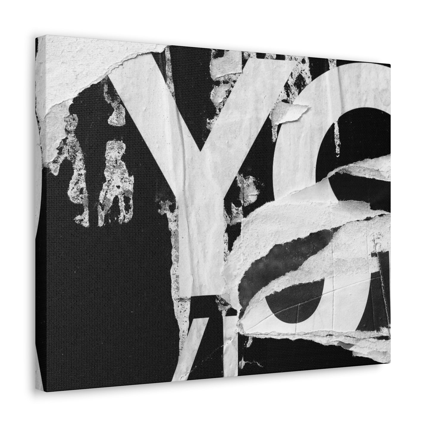 Canvas Wall Art, Gallery Wrapped Urban Street Art, Abstract Torn Poster Street Art - Black and White YO