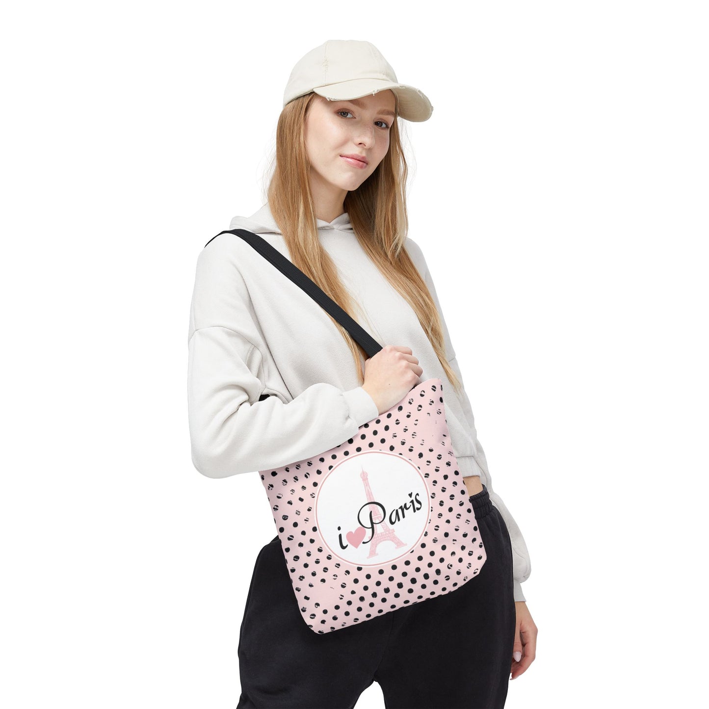 I heart Paris Tote Bag, Utility Tote - Eiffel Tower Tote - Fashion Tote - Black Dot