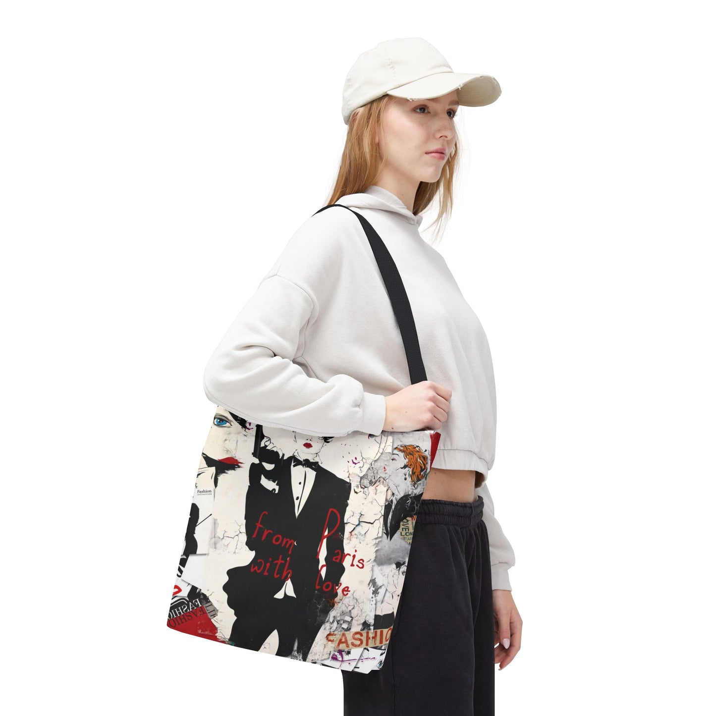 From Paris with Love Tote Bag, Utility Tote - Gangster Tote - Fashion Tote - Tuxedo Bag
