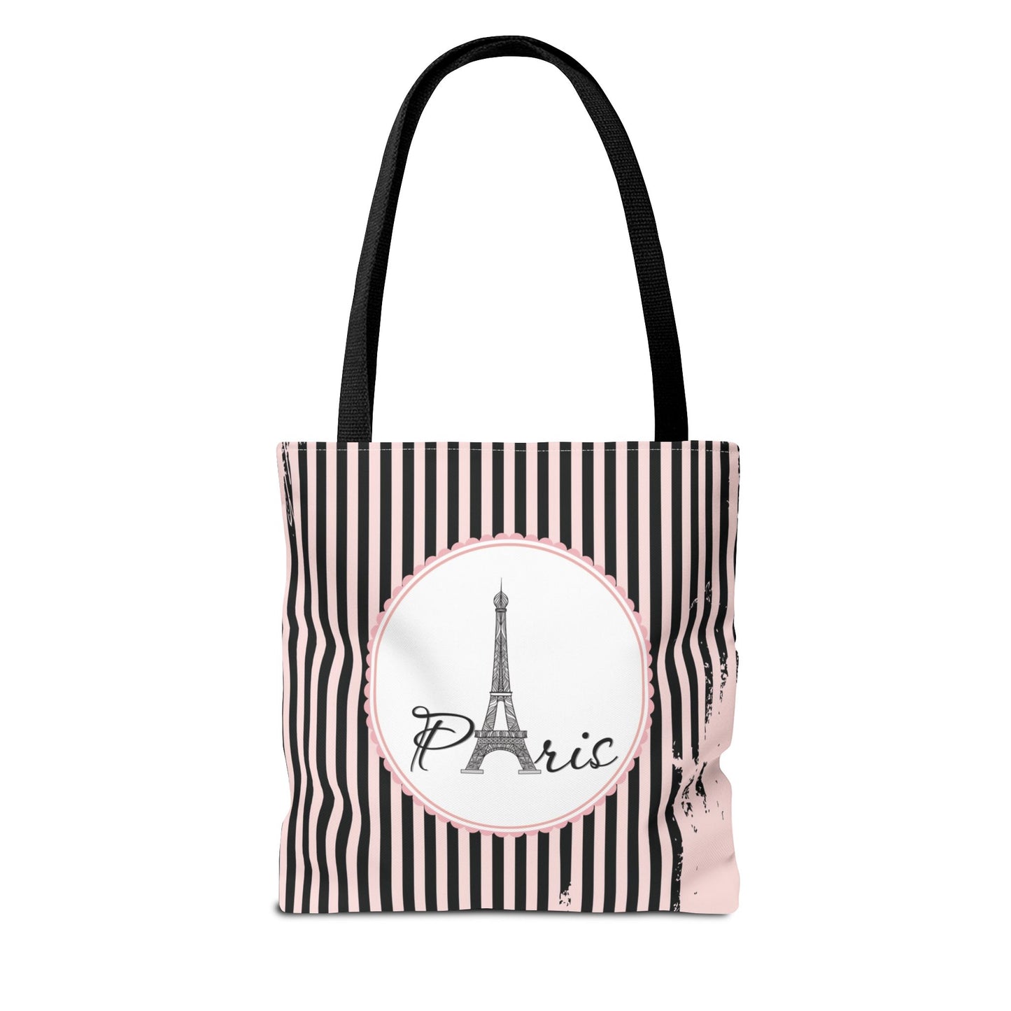 Paris Tote Bag, Utility Tote - Eiffel Tower Tote - Fashion Tote - Pink and Black Stripe