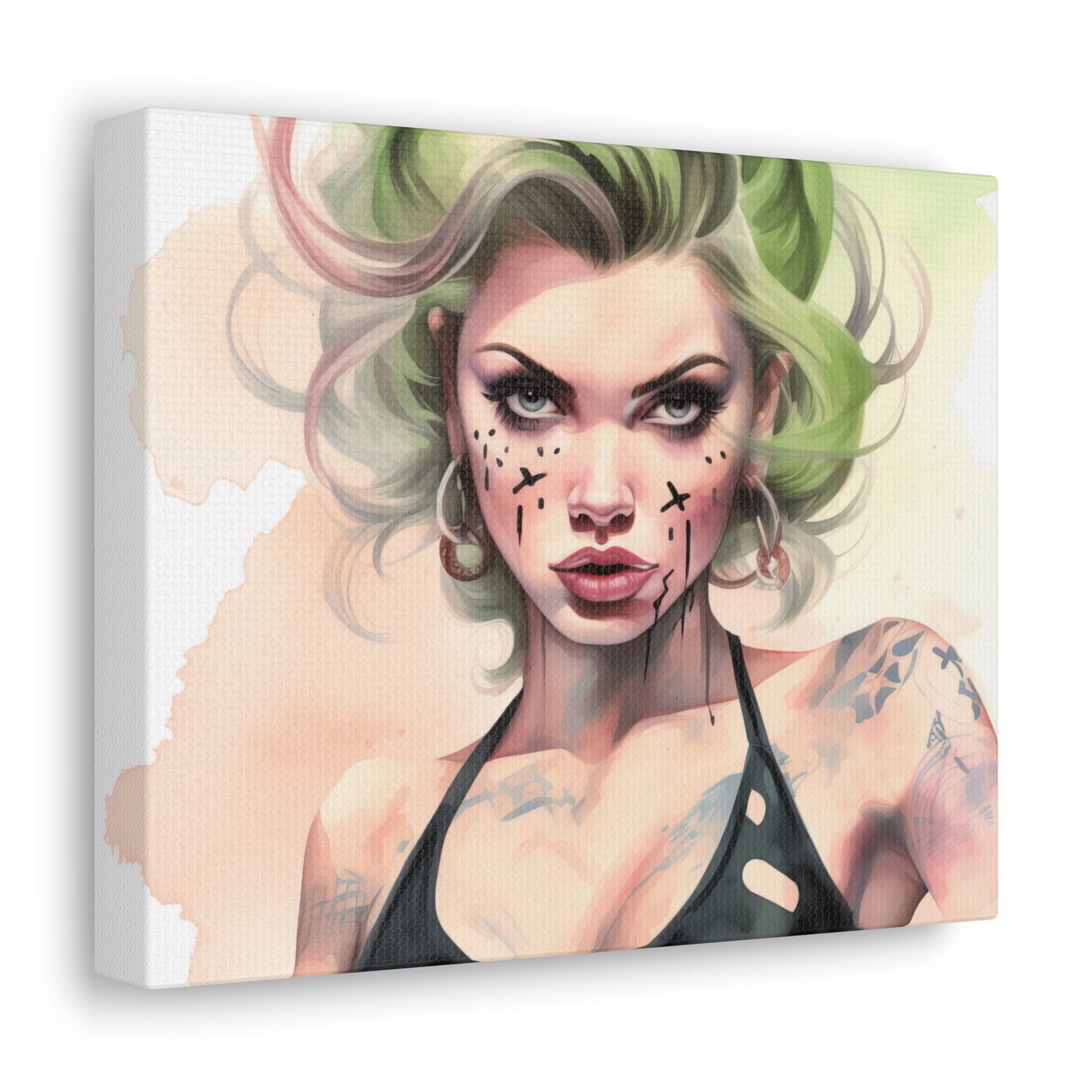 Gallery Wrapped Canvas, Edgy Tattooed Beauty, Urban Pop Art Canvas – Ivy