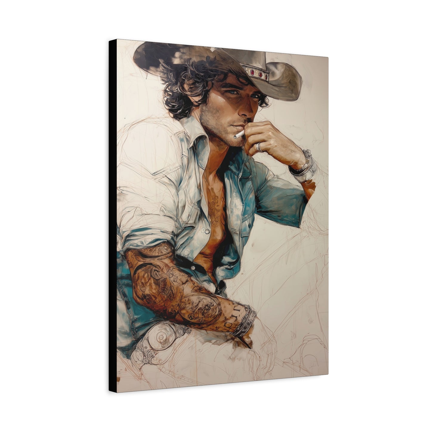 Gallery Wrapped Canvas, Wranglers and Wreckage Art Canvas, Erotic Pinup Art Canvas – Chase