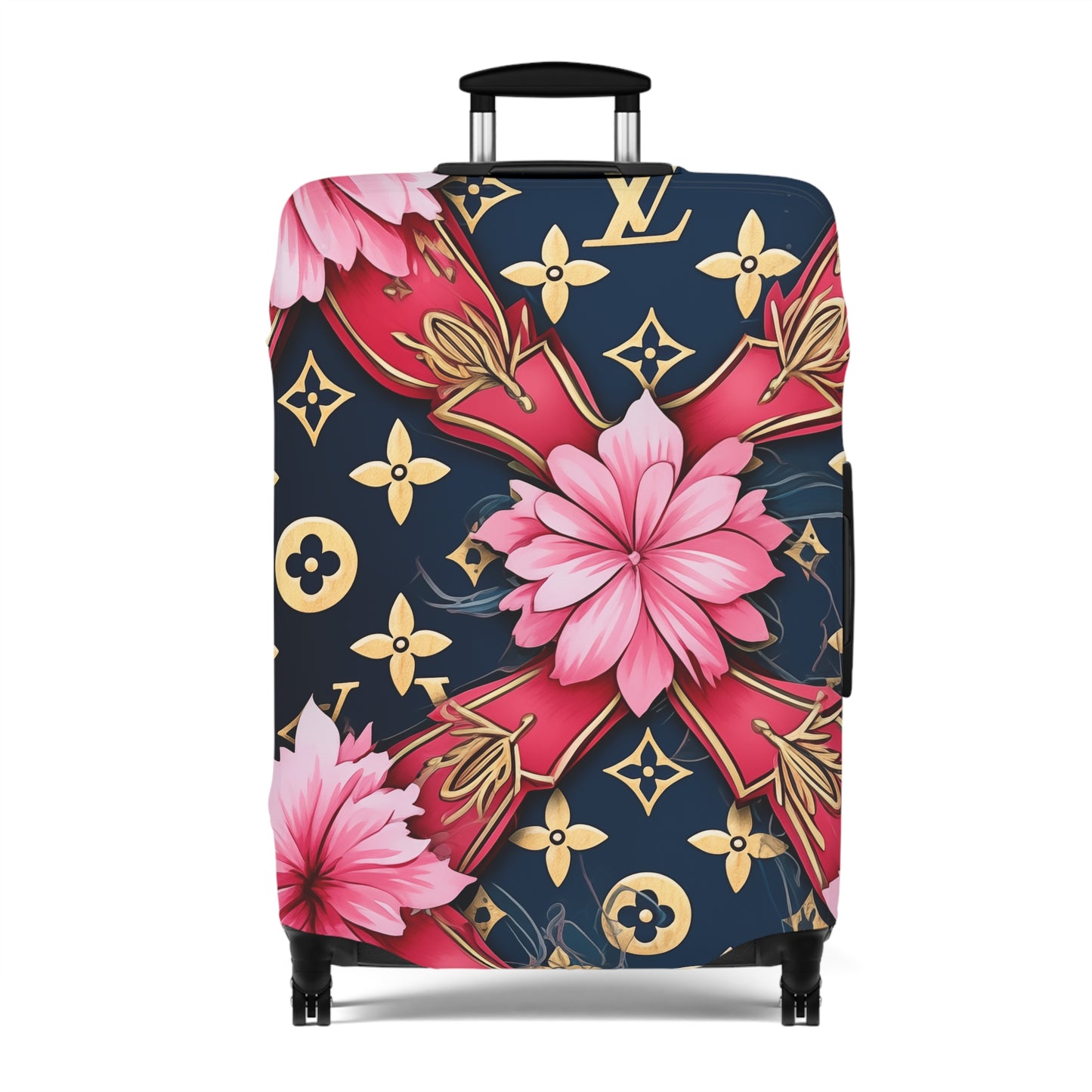 Designer Inspired Luggage Cover - LV Navy Pink Blossom