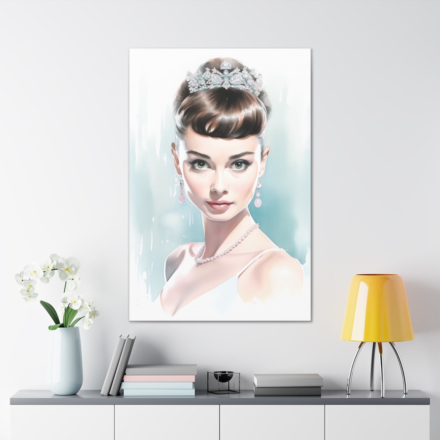 Canvas Wall Art, Gallery Wrapped Pop Art, Celebrity Wall Art – Audrey Hepburn - Robin Egg Blue
