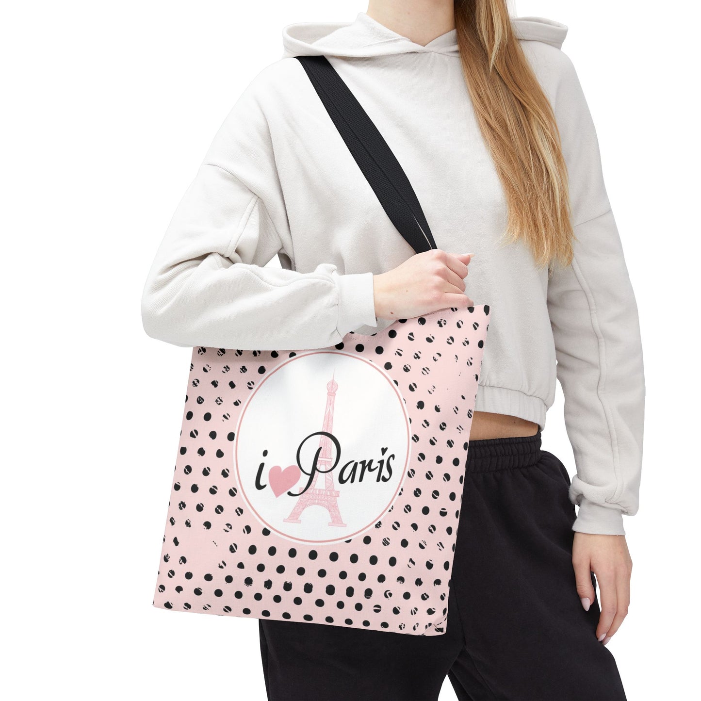 I heart Paris Tote Bag, Utility Tote - Eiffel Tower Tote - Fashion Tote - Black Dot