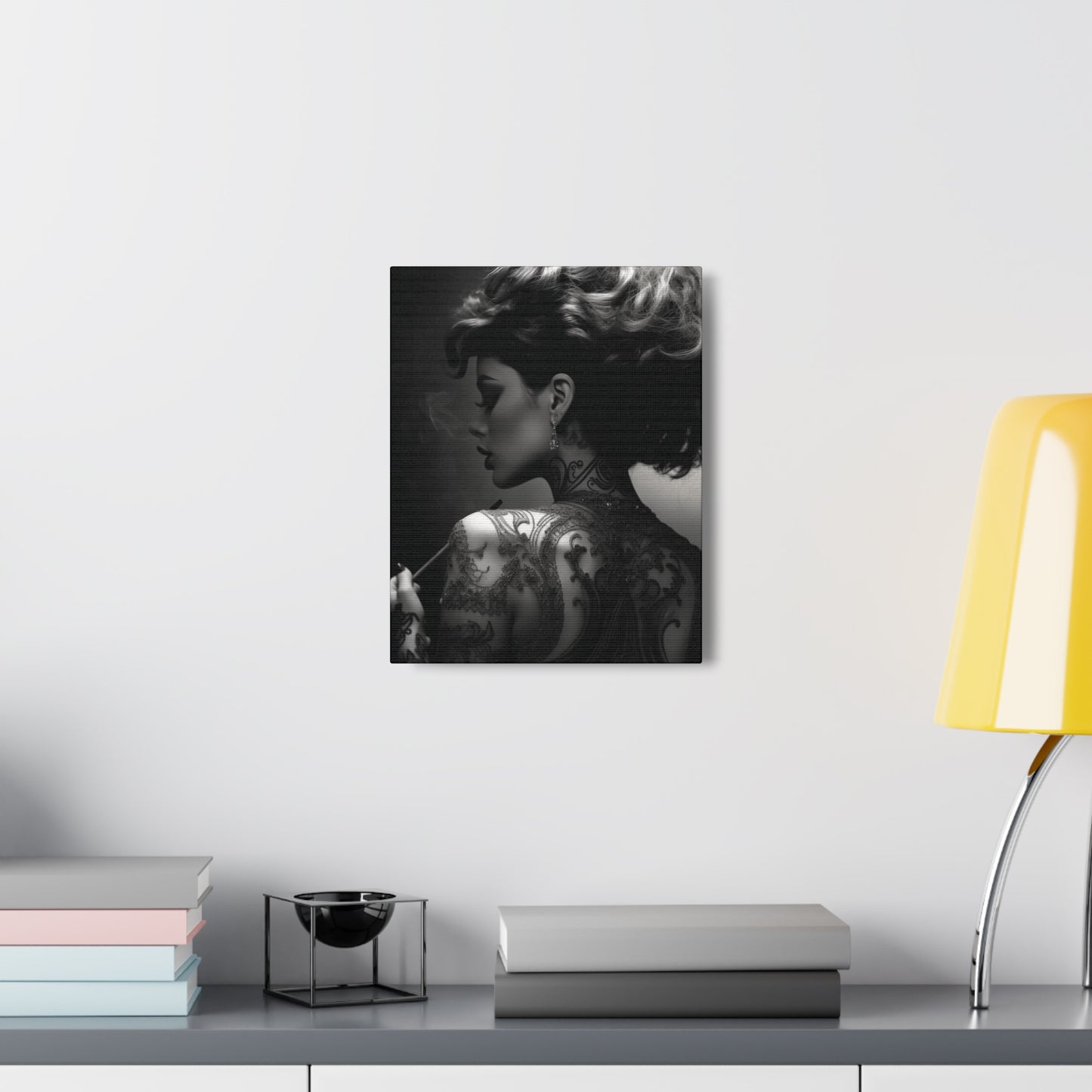 Canvas Gallery Wrap - Black and White Photography - Tattooed and Smoking