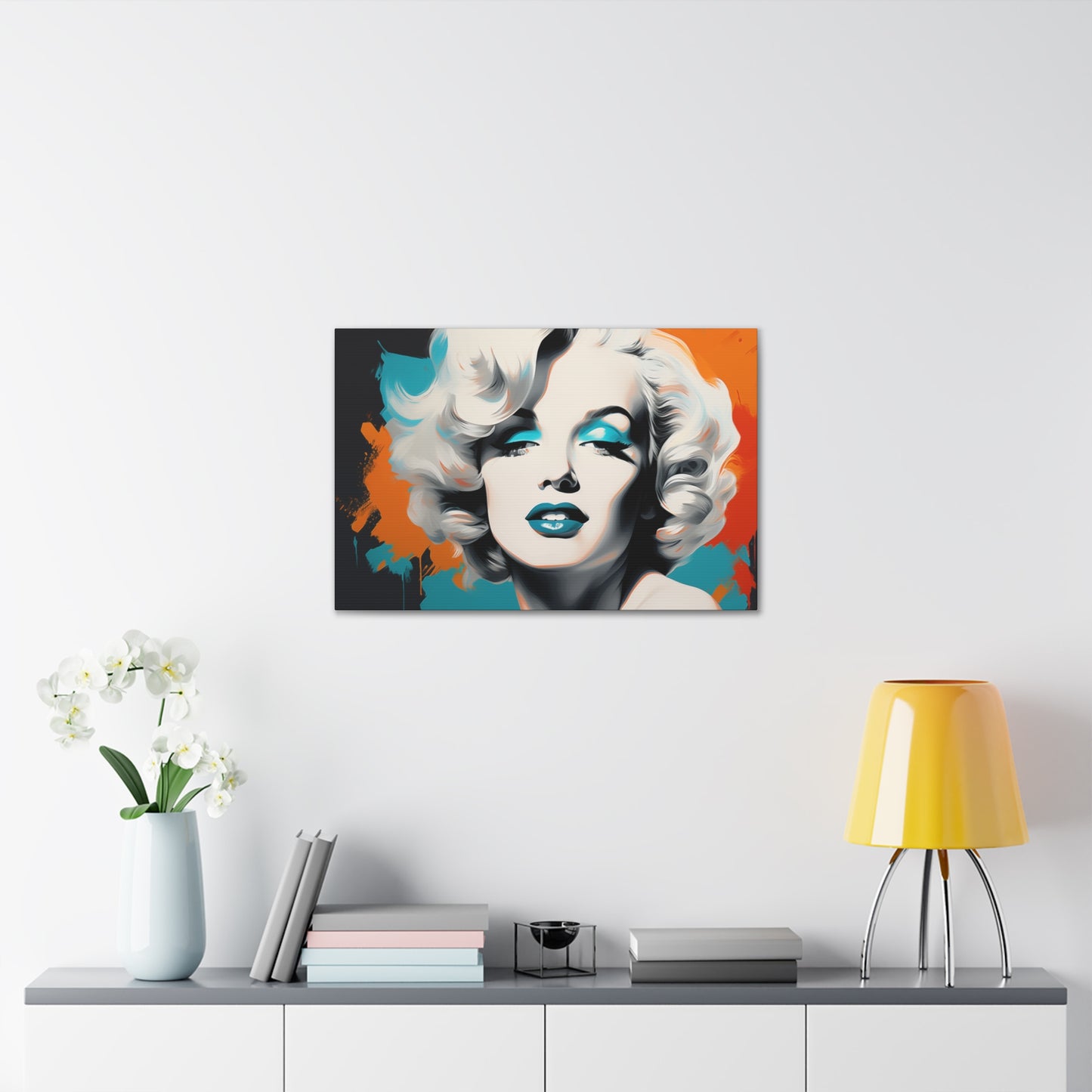 Canvas Wall Art, Gallery Wrapped Pop Art, Celebrity Wall Art – Marilyn Monroe - Orange and Teal