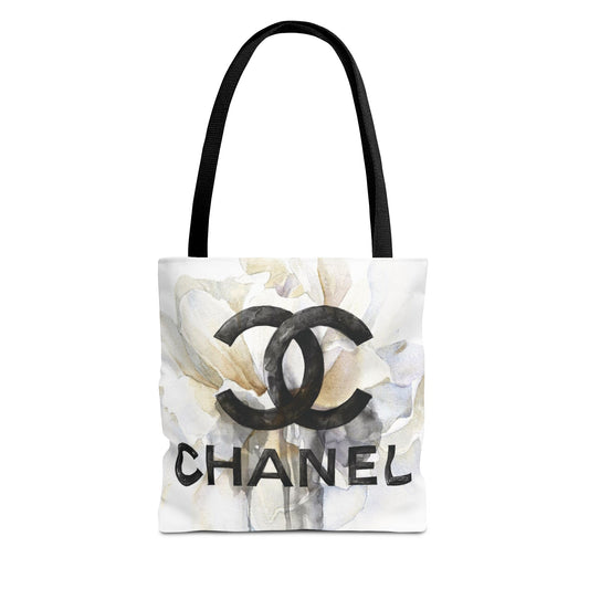 Watercolor Dahlia Tote Bag, Utility Tote - Designer Inspired Tote - White Dahlia