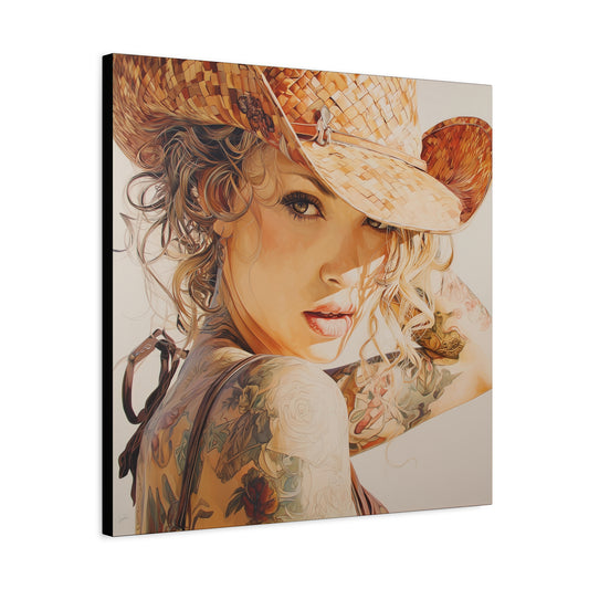 Gallery Wrapped Canvas, Wranglers and Wreckage Art Canvas, Erotic Pinup Art Canvas – Sadie
