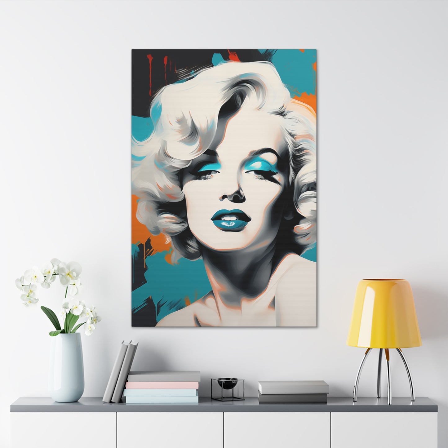 Canvas Wall Art, Gallery Wrapped Pop Art, Celebrity Wall Art – Marilyn Monroe - Orange and Teal