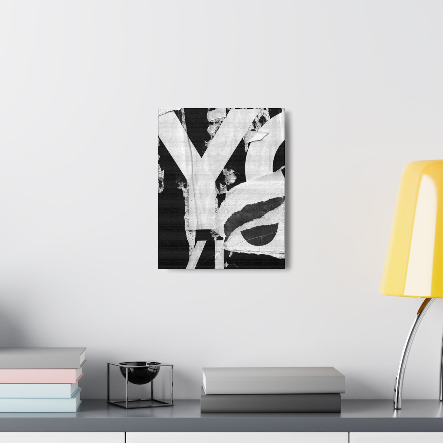 Canvas Wall Art, Gallery Wrapped Urban Street Art, Abstract Torn Poster Street Art - Black and White YO