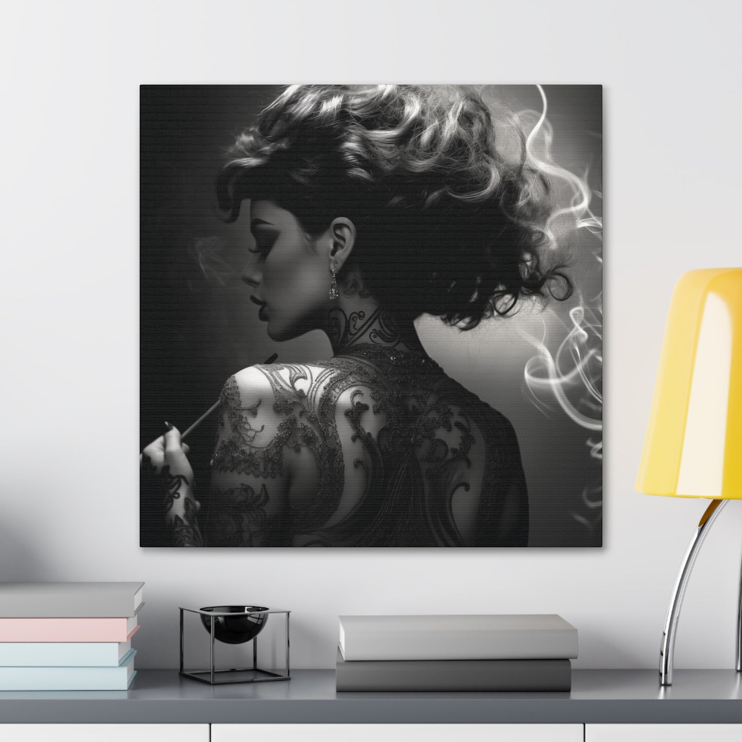 Canvas Gallery Wrap - Black and White Photography - Tattooed and Smoking