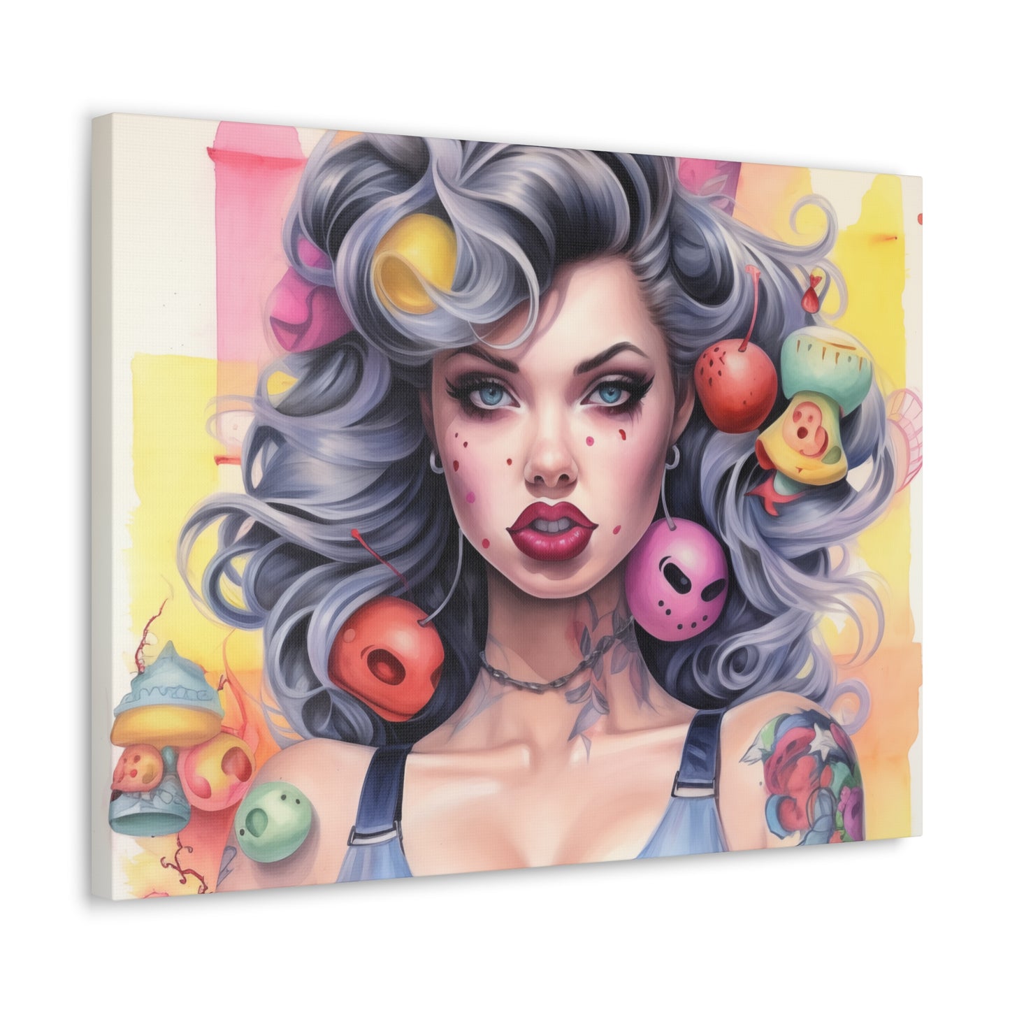 Gallery Wrapped Canvas, Tattooed Beauty, Femme Doll Pop Art Canvas – Lila