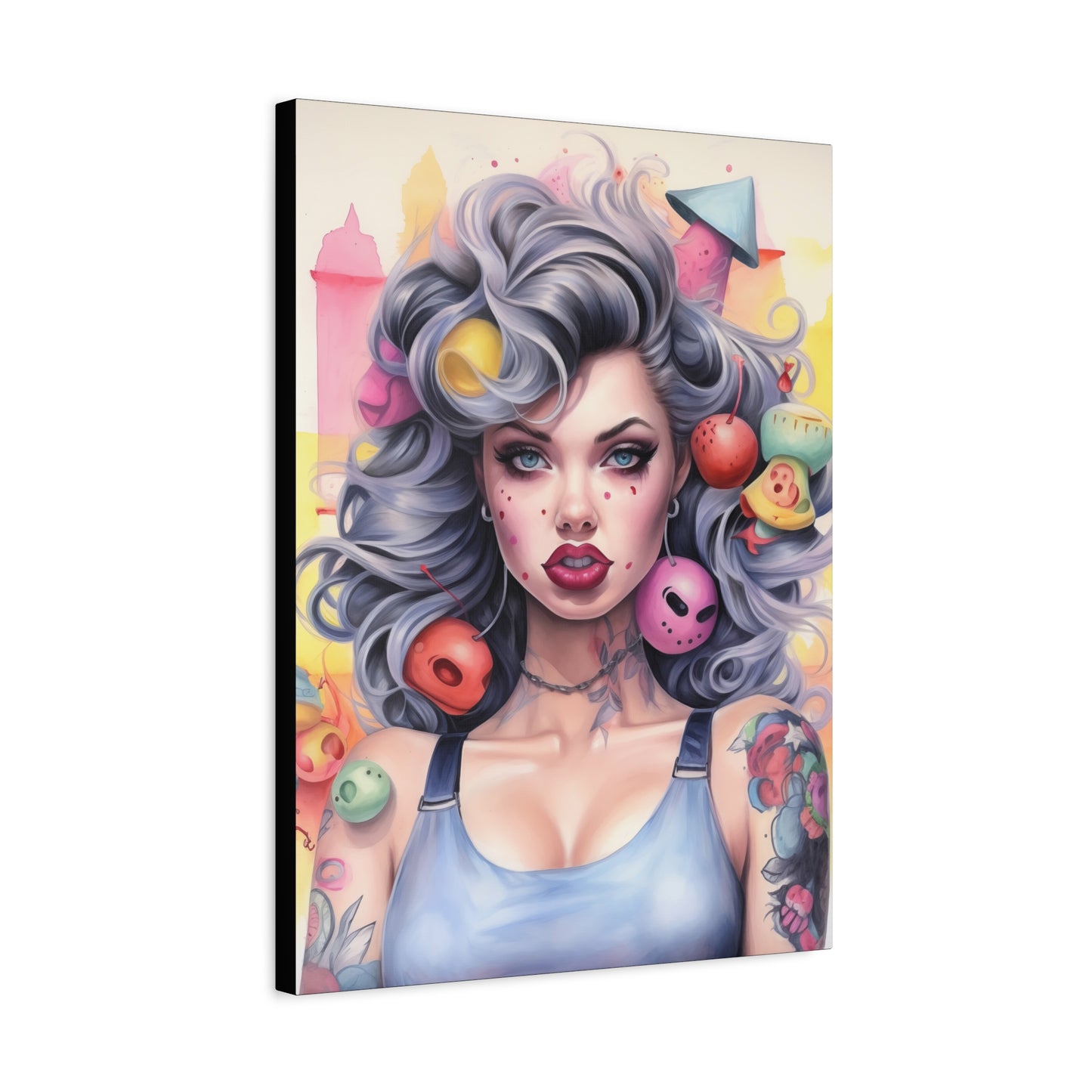 Gallery Wrapped Canvas, Tattooed Beauty, Femme Doll Pop Art Canvas – Lila