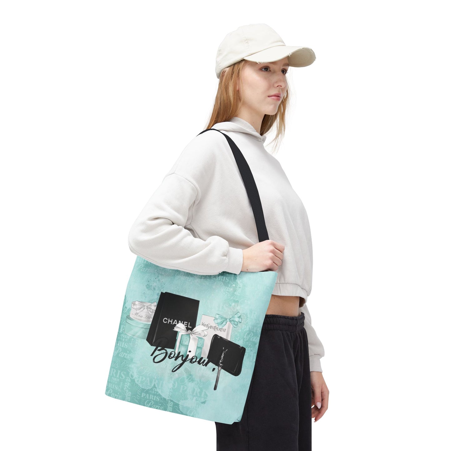 Bonjour Tote Bag, Utility Tote - Designer Inspired Tote - Fashion Tote - Breakfast at Tiffany