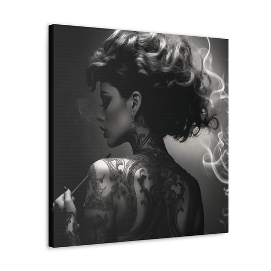 Canvas Gallery Wrap - Black and White Photography - Tattooed and Smoking