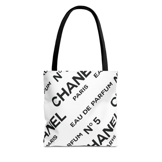 Designer Inspired Tote Bag, Utility Tote - Parfum Bottle Tote - Paris White