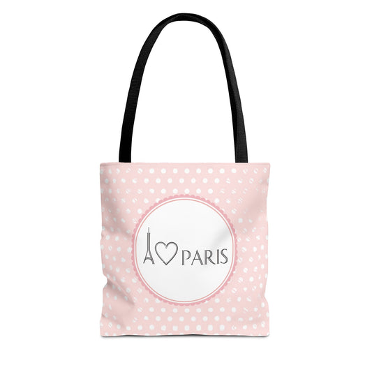 I heart Paris Tote Bag, Utility Tote - Eiffel Tower Tote - Fashion Tote - Pink Dot
