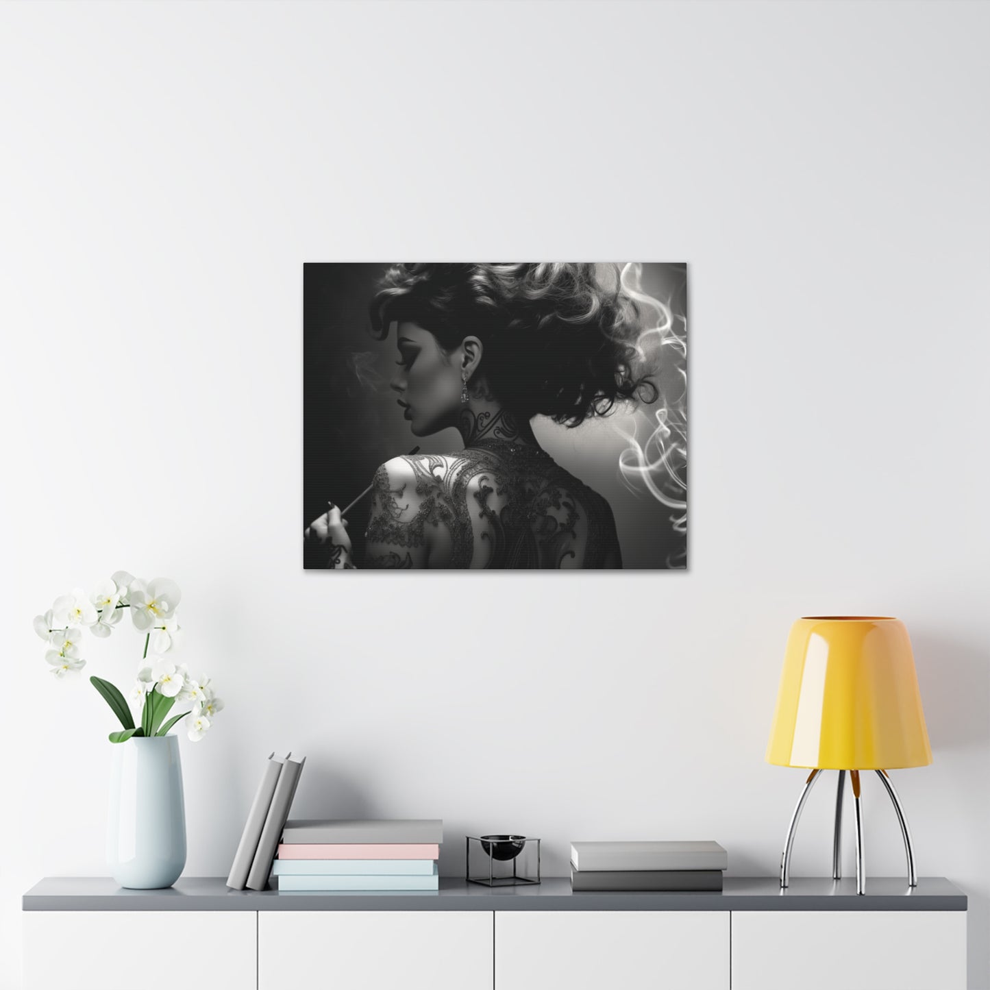 Canvas Gallery Wrap - Black and White Photography - Tattooed and Smoking