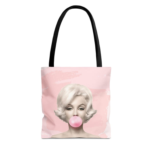 Marilyn Monroe Canvas Tote Bag, Basic Square Tote - Blond Bombshell, Pink Marilyn Monroe Bubblegum Tote