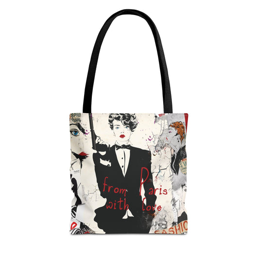 From Paris with Love Tote Bag, Utility Tote - Gangster Tote - Fashion Tote - Tuxedo Bag