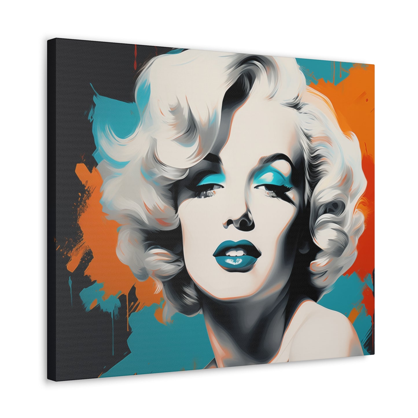 Canvas Wall Art, Gallery Wrapped Pop Art, Celebrity Wall Art – Marilyn Monroe - Orange and Teal