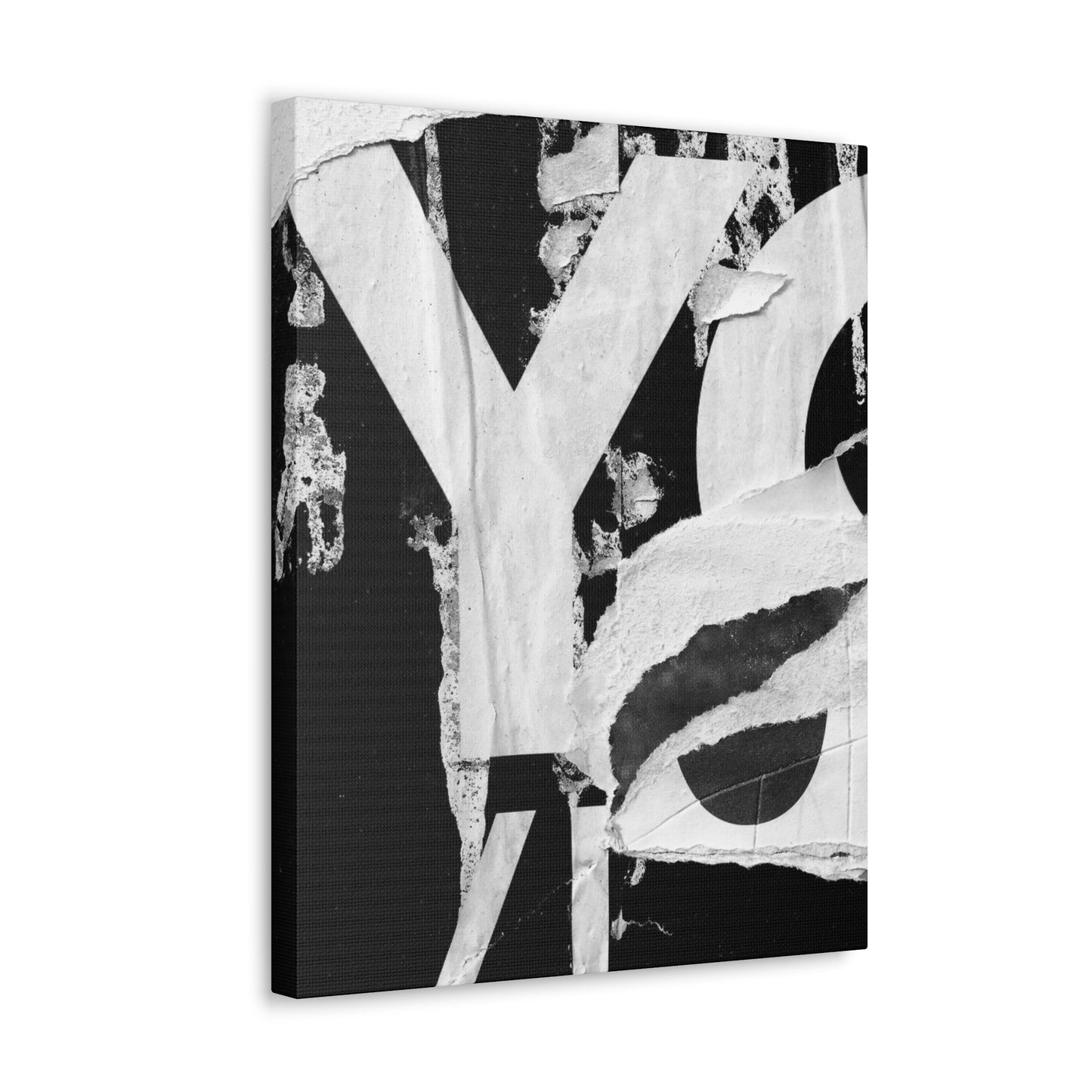 Canvas Wall Art, Gallery Wrapped Urban Street Art, Abstract Torn Poster Street Art - Black and White YO