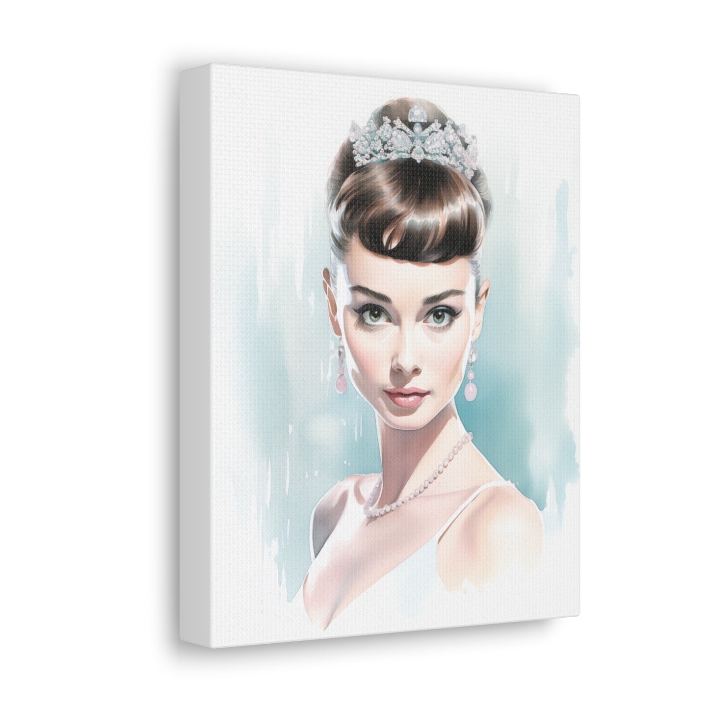 Canvas Wall Art, Gallery Wrapped Pop Art, Celebrity Wall Art – Audrey Hepburn - Robin Egg Blue