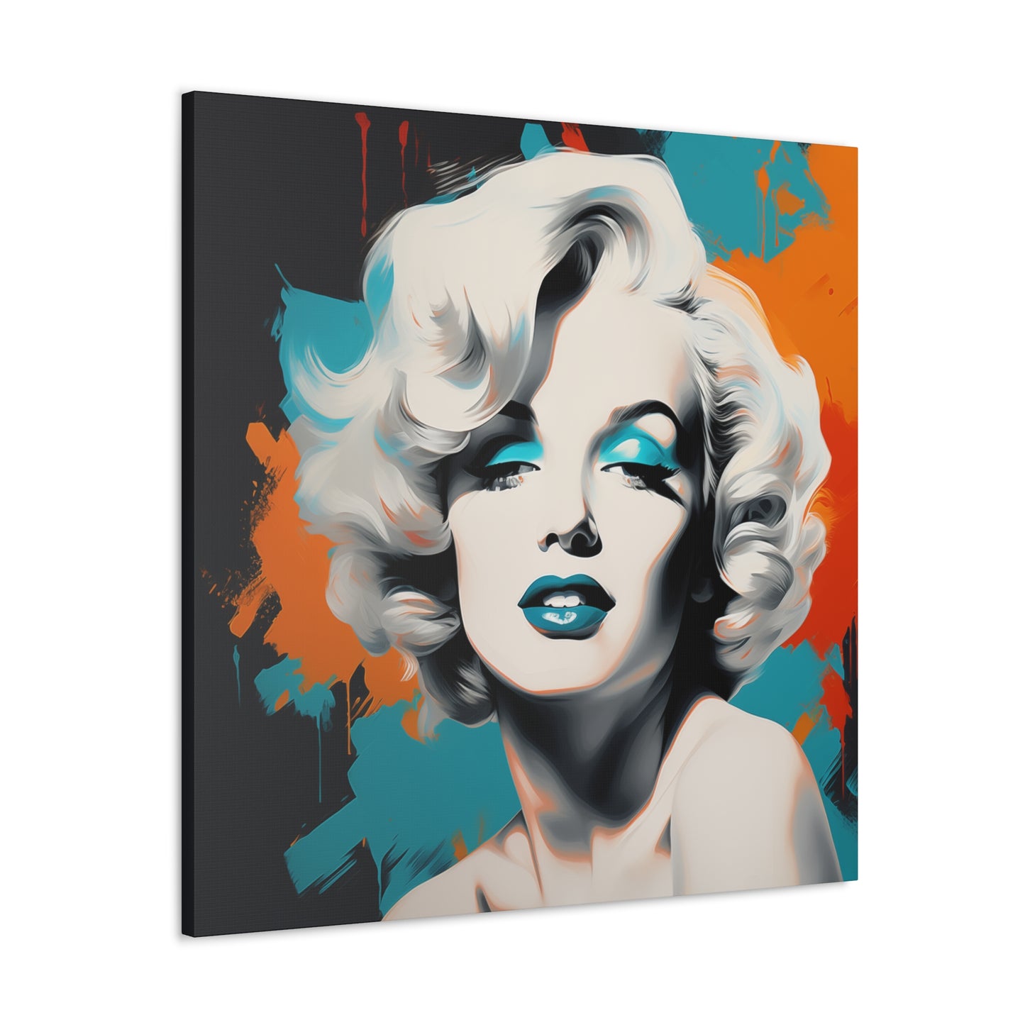 Canvas Wall Art, Gallery Wrapped Pop Art, Celebrity Wall Art – Marilyn Monroe - Orange and Teal