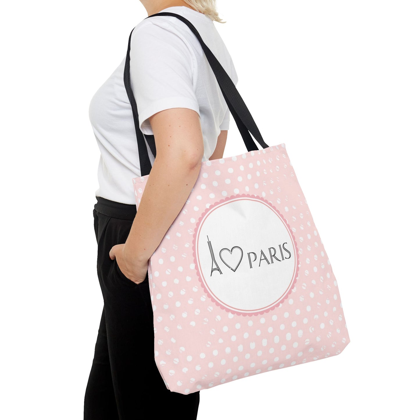 I heart Paris Tote Bag, Utility Tote - Eiffel Tower Tote - Fashion Tote - Pink Dot