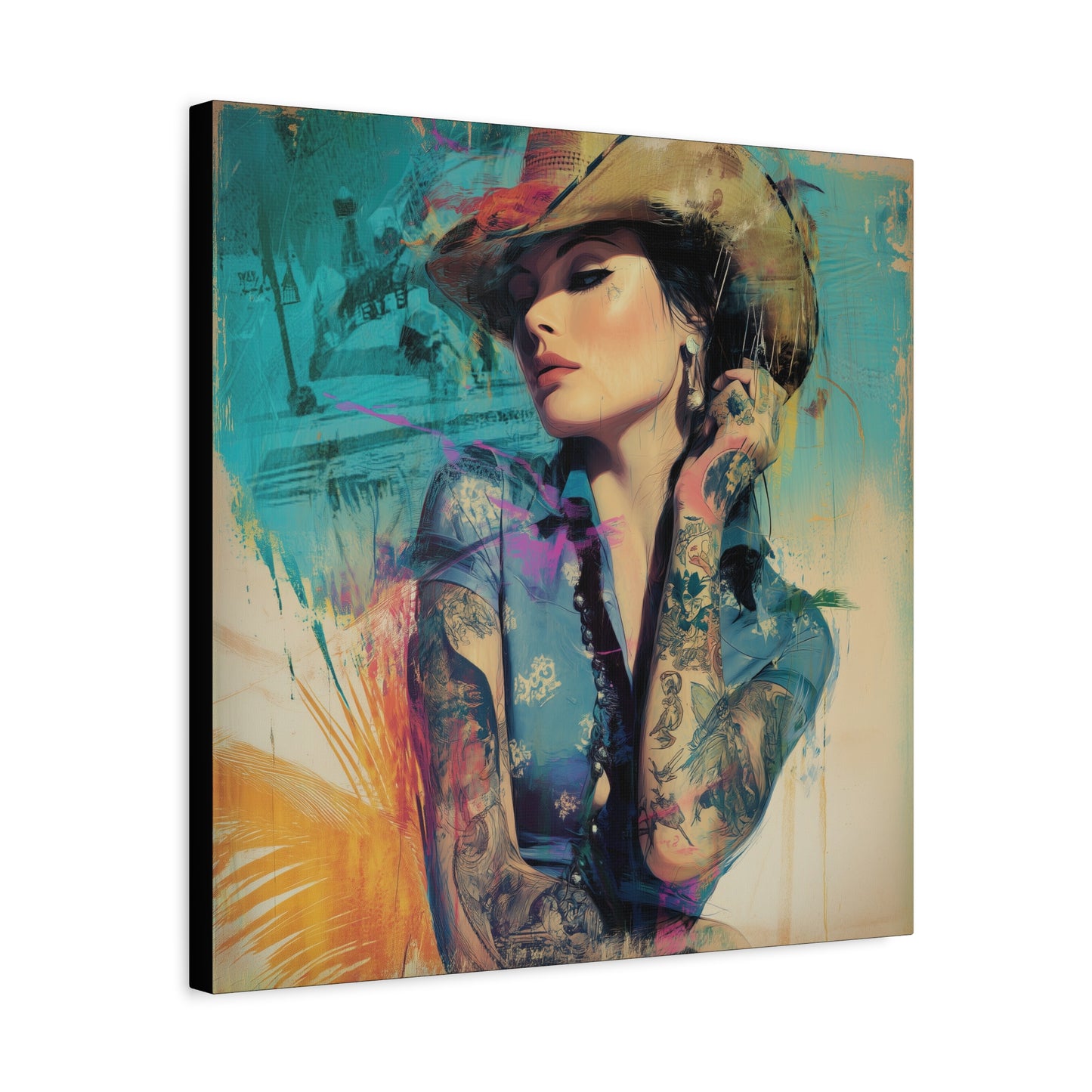 Gallery Wrapped Canvas, Wranglers and Wreckage Art Canvas, Erotic Pinup Art Canvas – Sierra