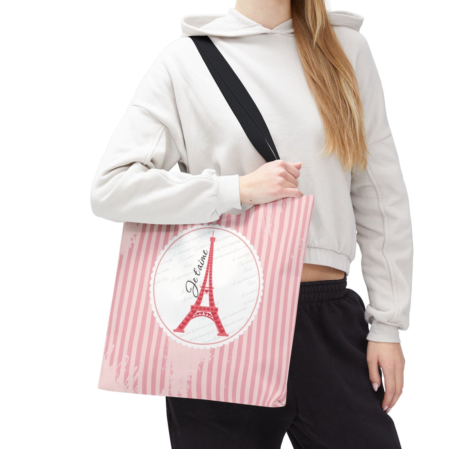 Ja taime Paris Tote Bag, Utility Tote - Eiffel Tower Tote - Fashion Tote - Pink Stripe