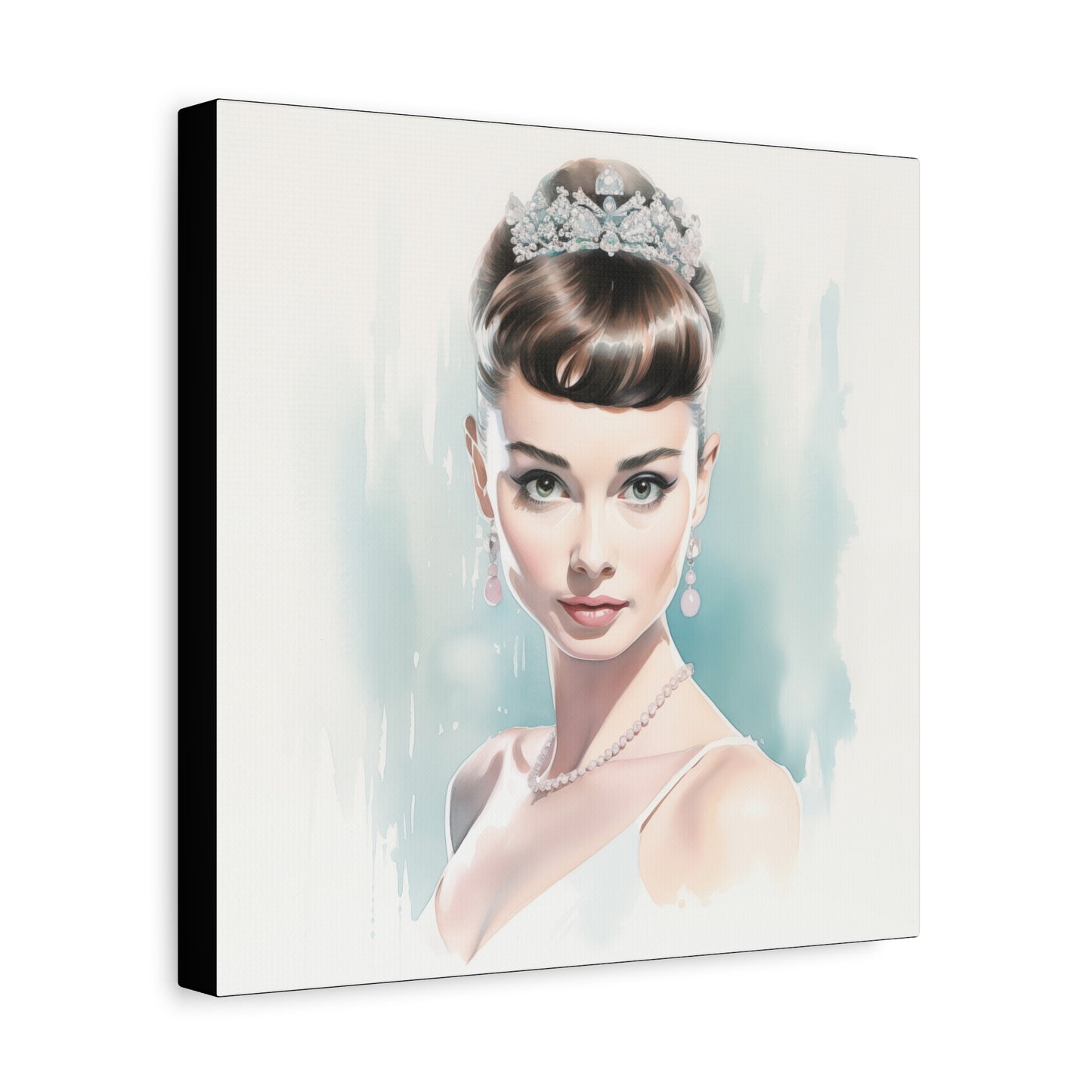 Canvas Wall Art, Gallery Wrapped Pop Art, Celebrity Wall Art – Audrey Hepburn - Robin Egg Blue