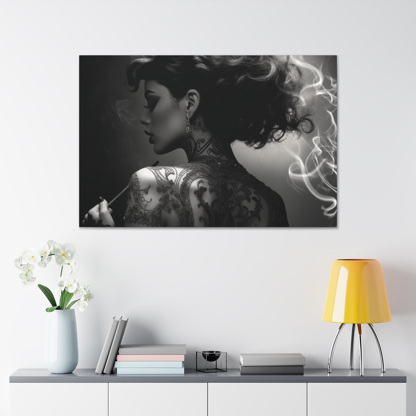 Canvas Gallery Wrap - Black and White Photography - Tattooed and Smoking