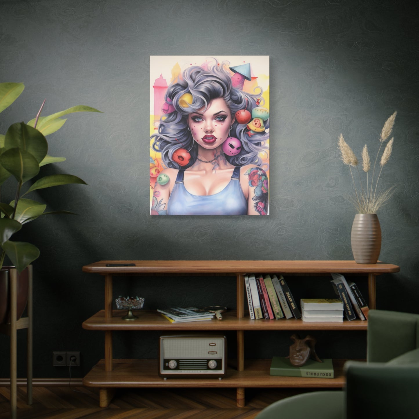 Gallery Wrapped Canvas, Tattooed Beauty, Femme Doll Pop Art Canvas – Lila