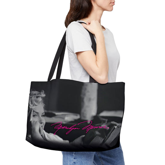 Marilyn Monroe Tote - East West Tote Bag - Large Weekender Bag - Black and White, Hot Pink Signature