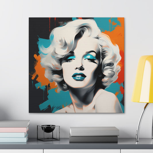 Canvas Wall Art, Gallery Wrapped Pop Art, Celebrity Wall Art – Marilyn Monroe - Orange and Teal
