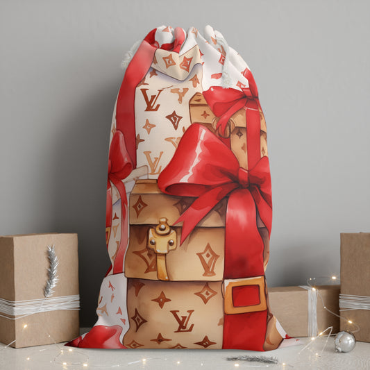 Designer Inspired Gift Sack - LV Red and Tan